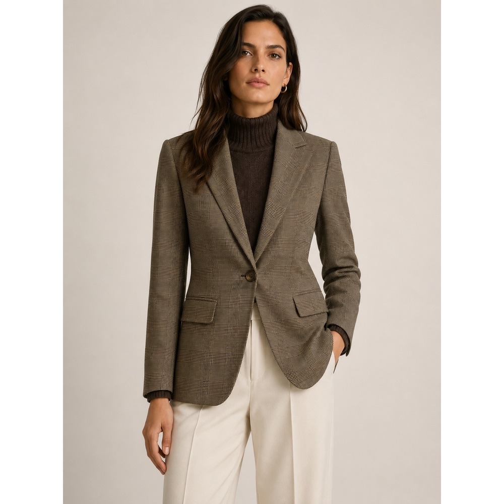 Lauren Ralph Lauren Womens Brown Glen Plaid Single Button Peak Lapel Blazer 0